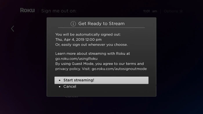 Startr streaming on Roku