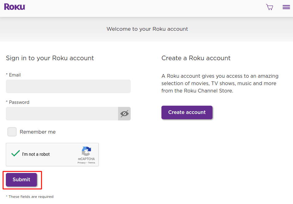 Sign in to Roku account