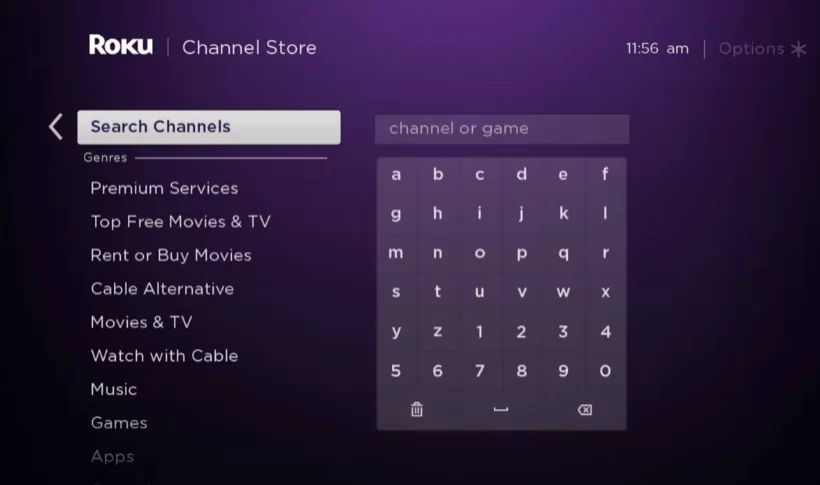 Tap on Search Channels - Add Kartina TV on Roku