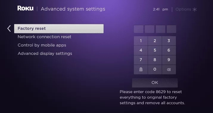 Factory Reset to Resolve Roku Zoomed In Issue 