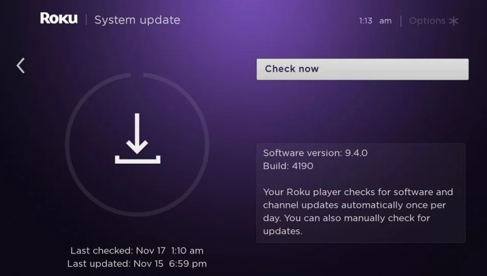 Update Roku firmware to Resolve Roku Zoomed In Issue 
