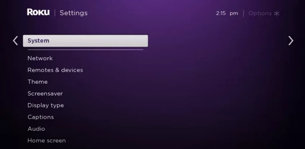 Select the system option to fix peacock not working on Roku