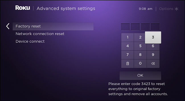 Complete the Factory reset - Change Email on Roku