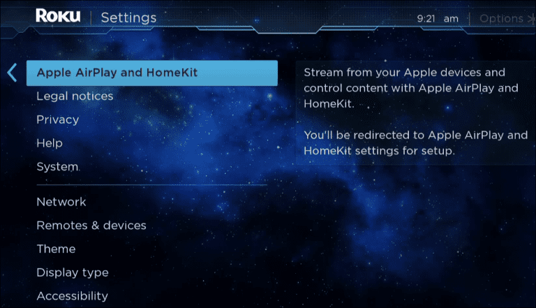 Select Apple AirPlay and HomeKit option
