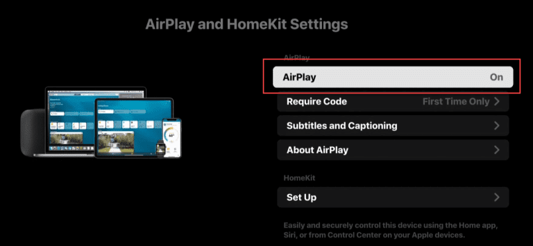Turn on the AirPlay option