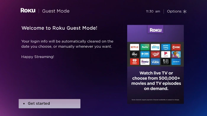 Select Get Started - Change email on Roku