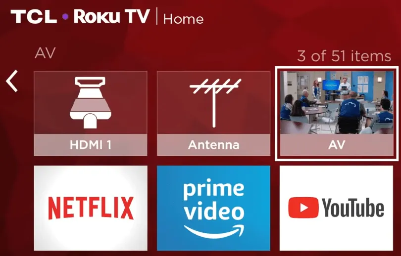 Select the AV icon to watch cable on Roku TV