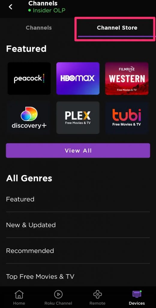 Channel Store in mobile app