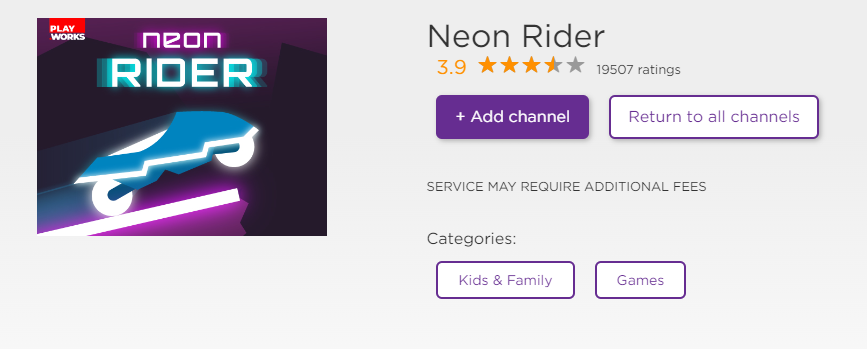 Neon Rider on Roku channel store