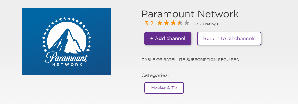 Paramount Network app on Roku