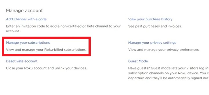 Select the Manage your Subscriptions
