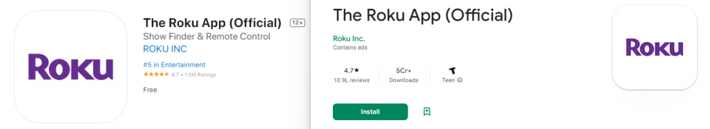 Roku official app on App store and Play store