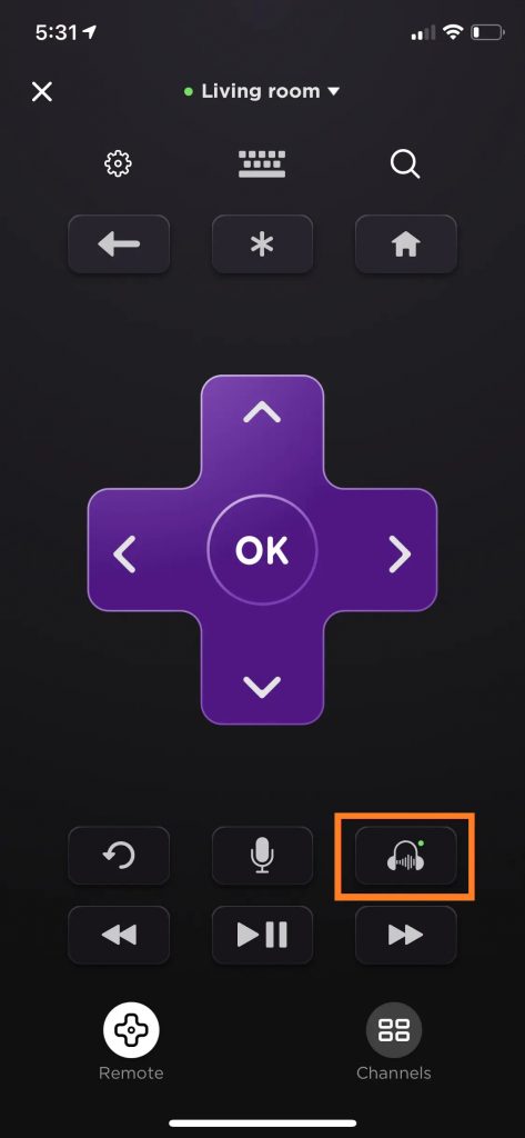 Hit the Headphones icon to connect Bluetooth with Roku