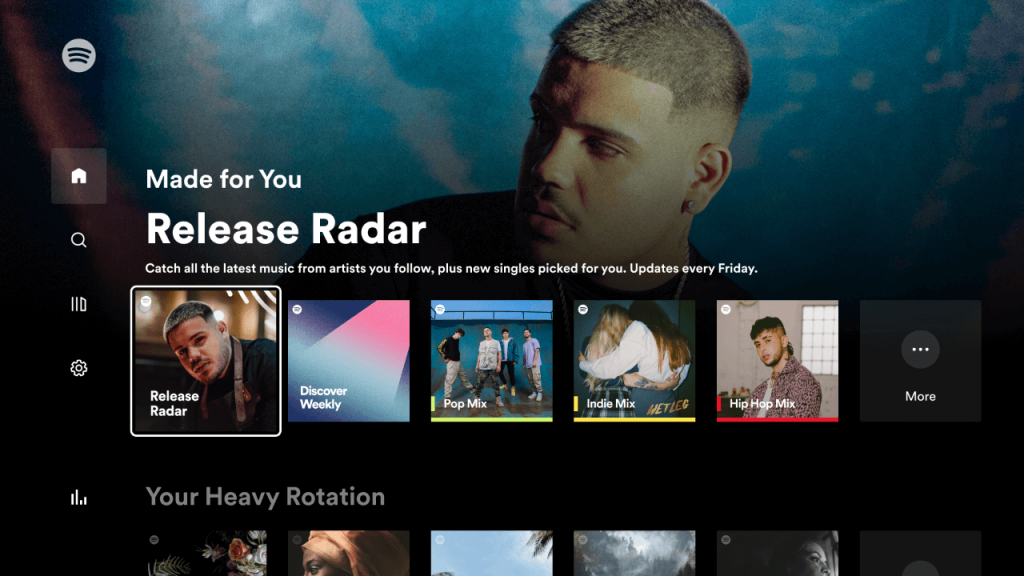 Spotify home page on Roku