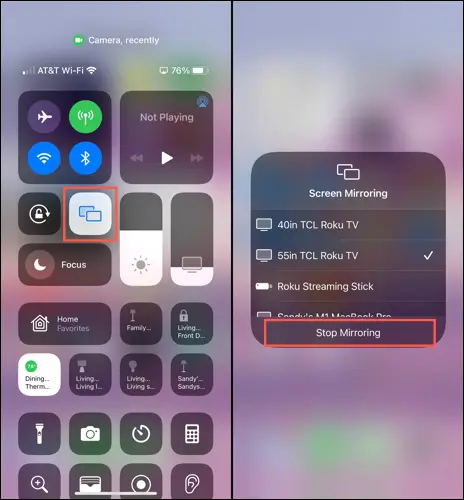 Screen mirroring icon on iPhone