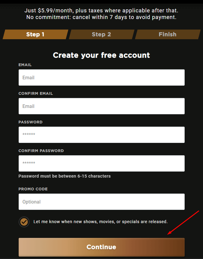 Create Allblk account page- step 1