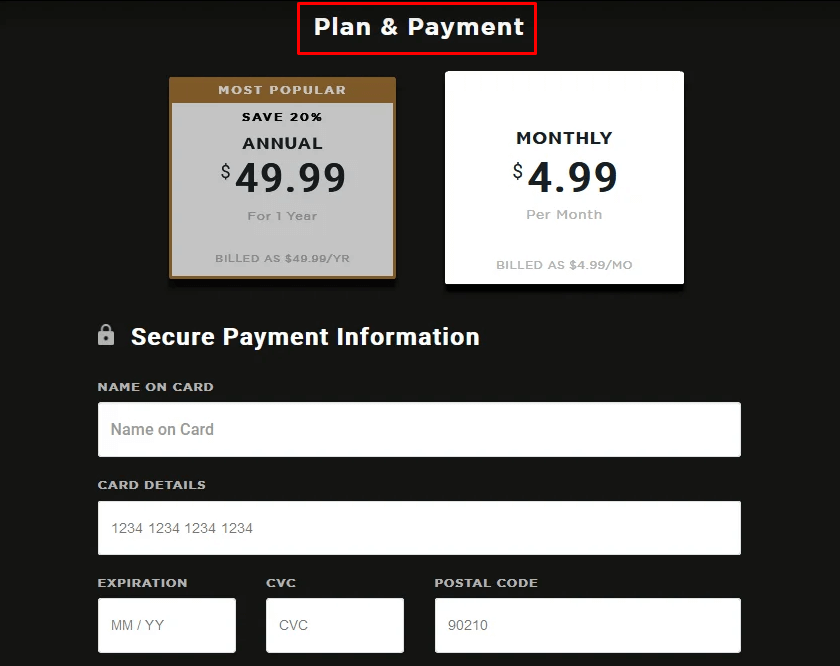 Plan and Payment details.