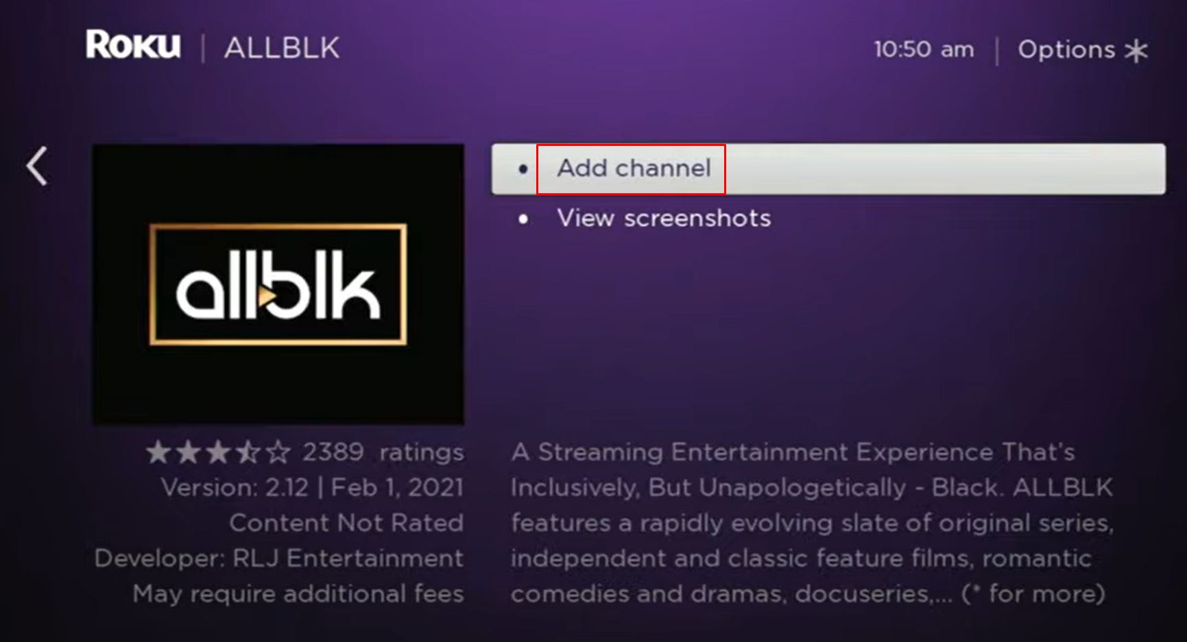 Add Allblk channel on Roku