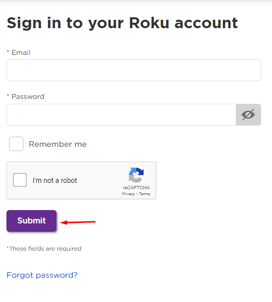 Click 'Submit' button to enter your Roku account.