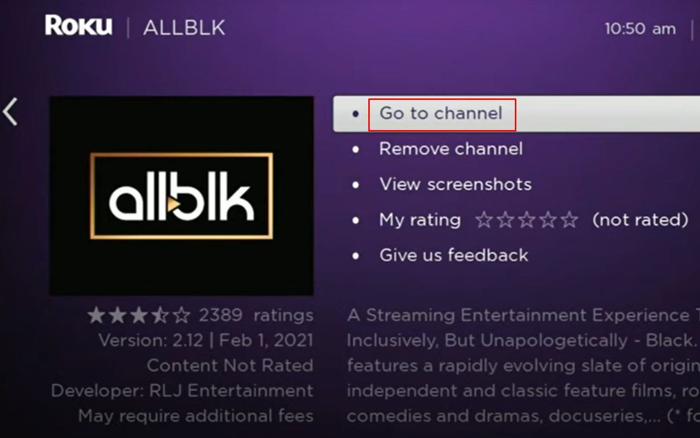 Go to 'Allblk' channel on 'Roku'
