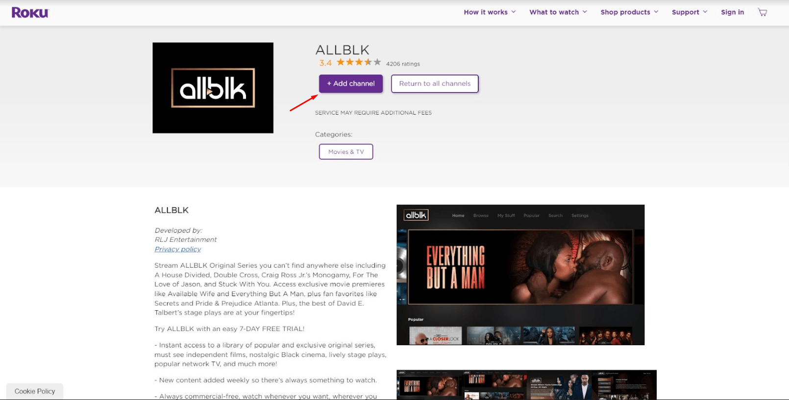 Add the Allblk channel on Roku.