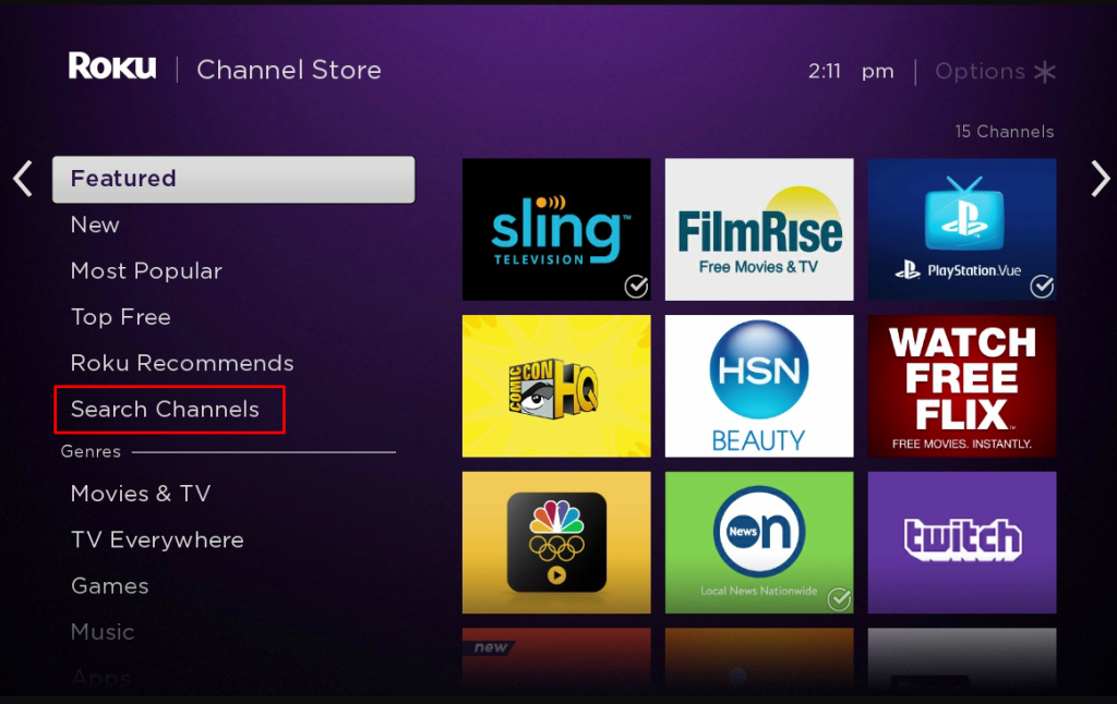 Search Channels option on the Channel Store.