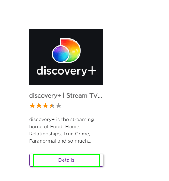Details button of Discovery Plus on Roku.