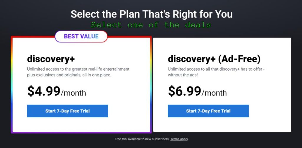 Subscription deals of Discovery Plus.