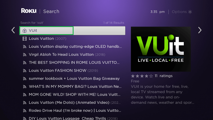 VUit channel from search results.