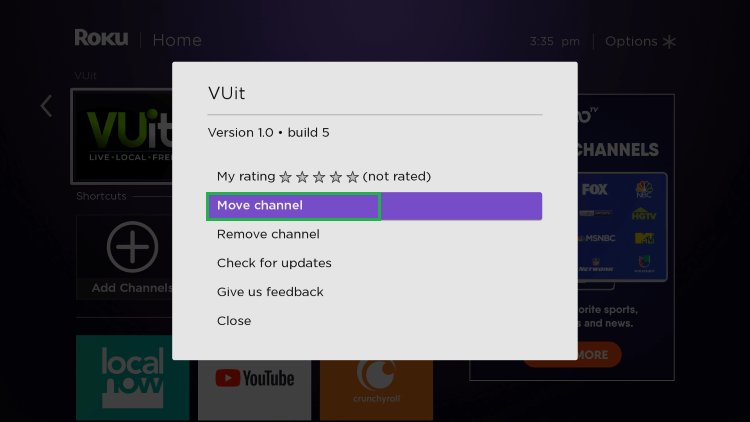 Move channel option of VUit.
