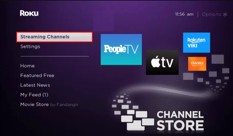 Click on Streaming Channels to watch BUZZR on Roku