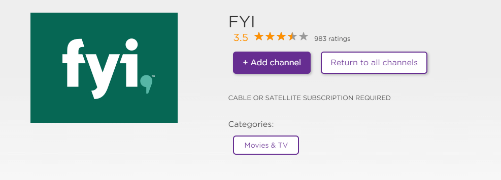 Select Add Channel to install FYI