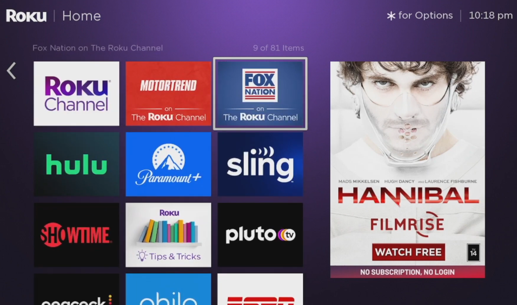 Select the Shudder app to cancel the subscription on Roku