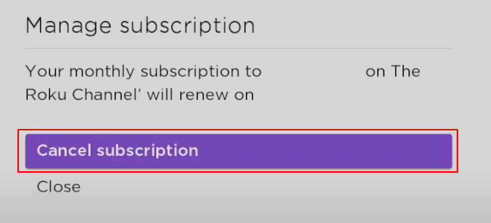 Click Cancel Subscription to cancel Shudder on Roku 