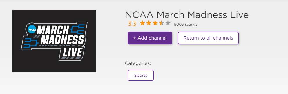 Select Add Channel to get March Madness on Roku