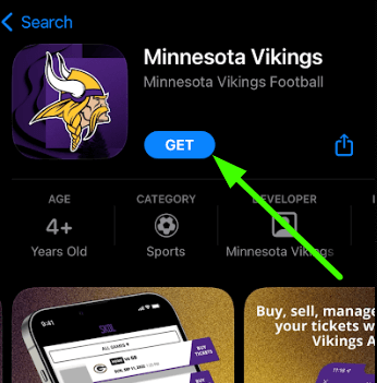 Install Minnesota Vikings app to access vikings Game on Roku