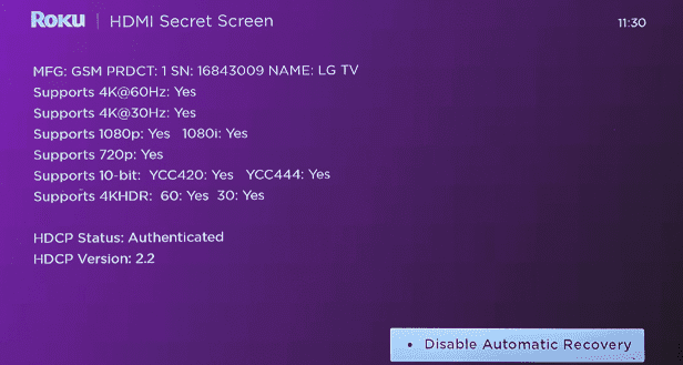 Roku HDMI Secret Menu
