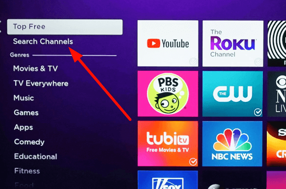 Click on the Search channels and search for Showtime Anytime on Roku channel store