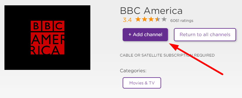 Select +Add Channel to add BBC America on Roku