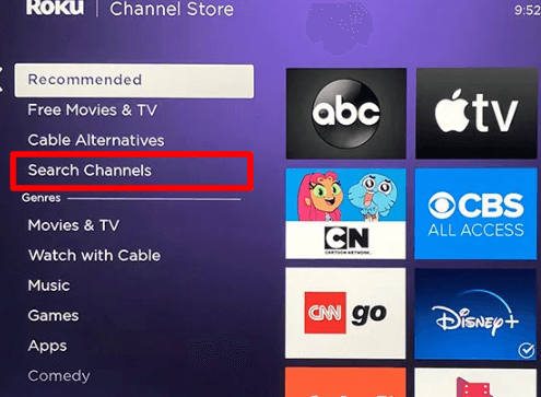 Click Search channels and type Boomerang on Roku channel store