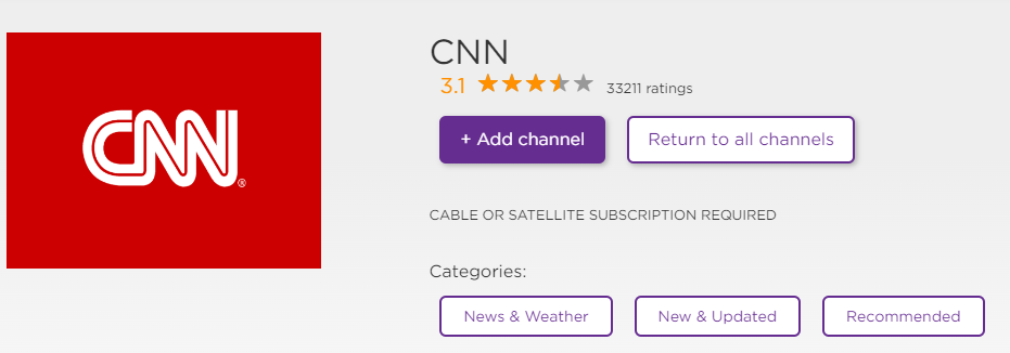 Click on the +Add Channel button to access CNNgo on Roku