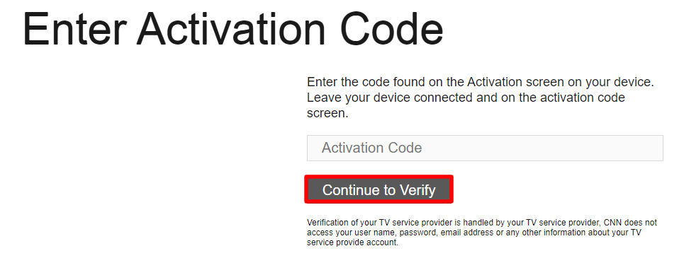 Enter the Code and click on the Continue to Verify button