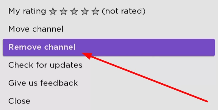 Select Remove channel option on Roku
