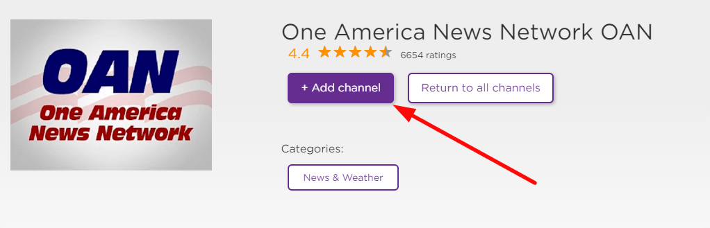 Click on the + Add Channel button to install OAN on Roku