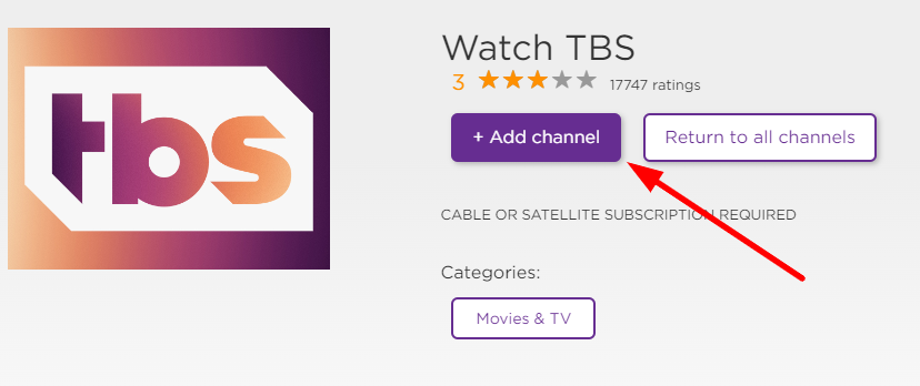 Click on +Add channel option to install TBS on Roku