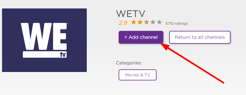 Click on the + Add Channel to install WE TV on Roku