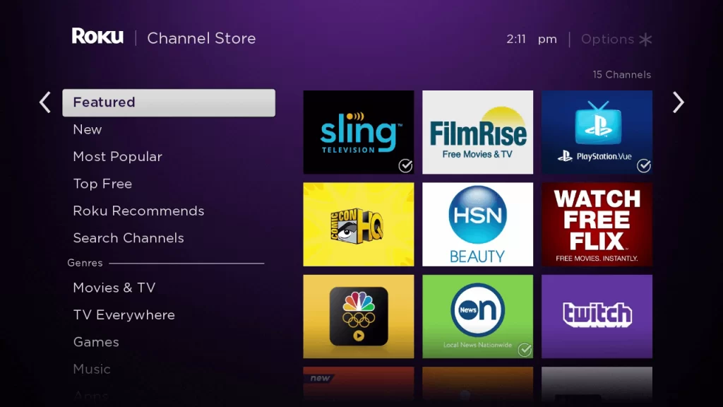 Search for Zeus Network on Roku channel store