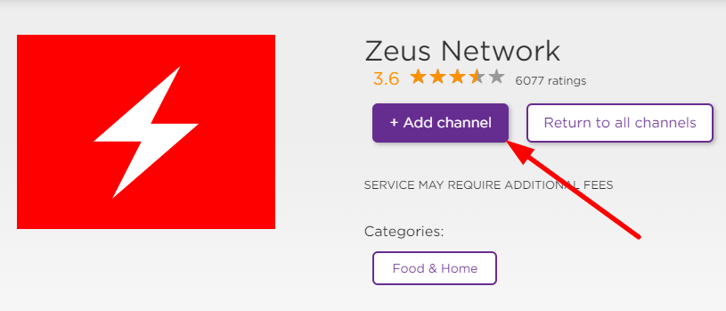 Click on the +Add Channel to stream Zeus Network on Roku