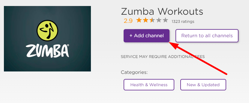 Click on +Add channel option to install Zumba on Roku
