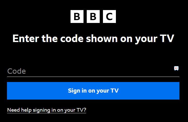 Enter the activation code and hit Sign in on your TV